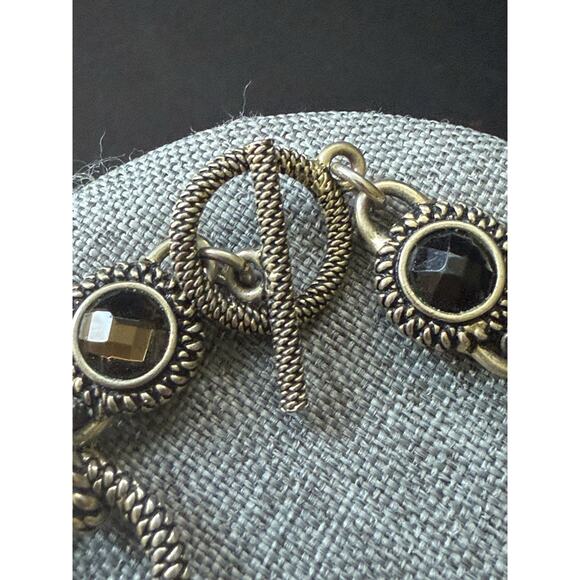 LIA SOPHIA "Cassava" Gold Tone Basket Weave Rhinestone Toggle Clasp Bracelet - Picture 2 of 5